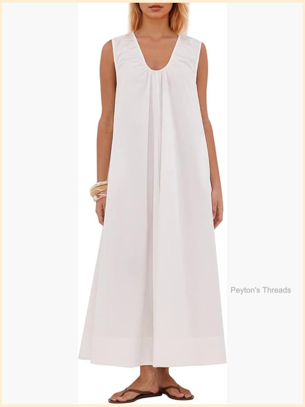 Sleeveless Scoop Neck Maxi Dress Ruched Wide Shoulder Beach Vacation - Picture 1 of 7